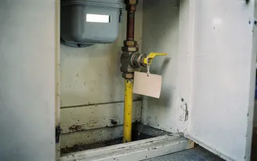 A business gas meter with its emergency control valve and supply pipe