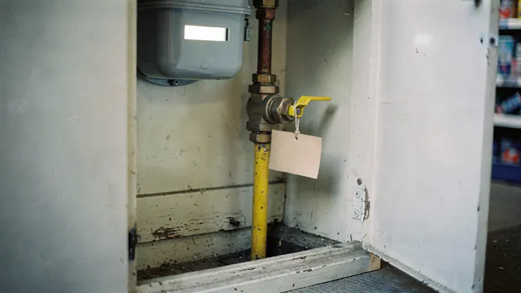 A business gas meter with its emergency control valve and supply pipe
