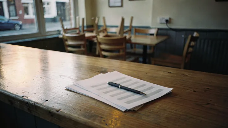 Printed energy contract and pen on a café counter after closing