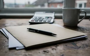 A pen resting on a folder of contract paperwork on an office desk