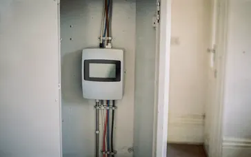 Smart electricity meter in a small business's meter cupboard