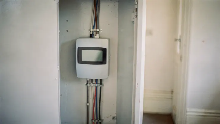 Smart electricity meter in a small business's meter cupboard